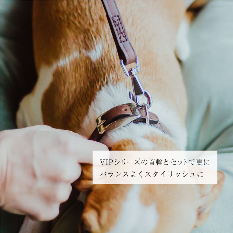 犬具VIP ロングリード2頭引き 本格ブルレザー使用革 3サイズ展開